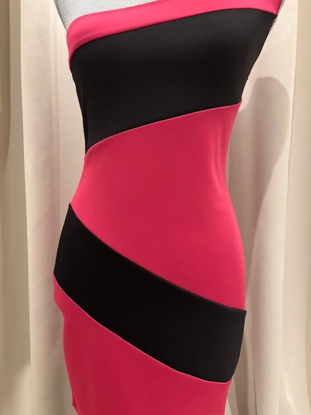 Lily Rose One Shoulder Hot Pink And Black Dress